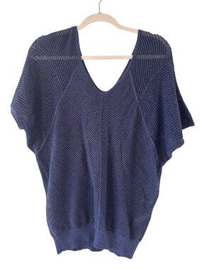 Express Blue Metallic Knit V-Neck Dolman Sleeve Lightweight Stretchy Womens Top